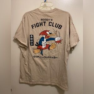 Riot Society Mens Graphic Tee T Shirt XL 46” Sand Beige Woody’s Fight Club Vtg